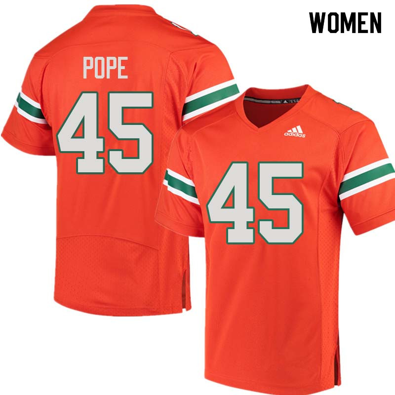 Women Miami Hurricanes #45 Jack Pope College Football Jerseys Sale-Orange - Click Image to Close
